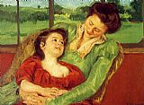 Mary Cassatt Paintings - Reine Lefebre And Margot Before A Window by Mary Cassatt